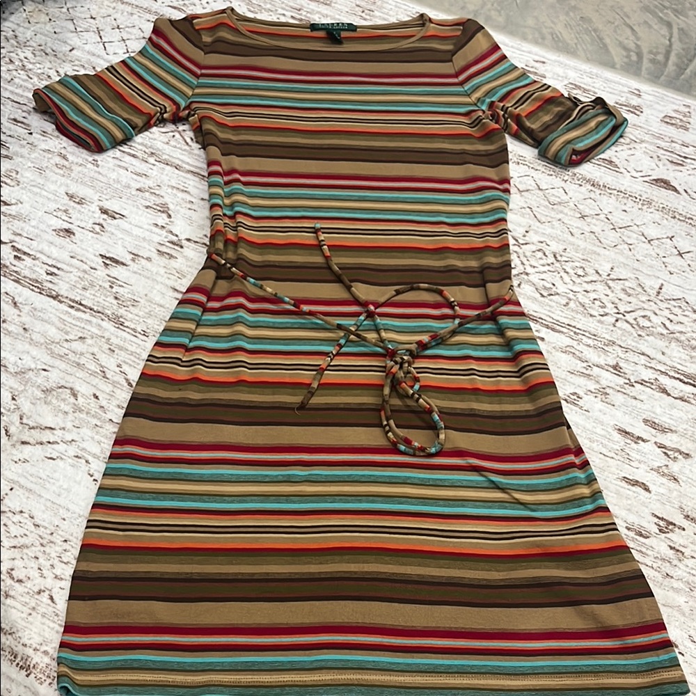 SALE Ralph Lauren Multi Striped Belt Dress - Picture 2 of 9